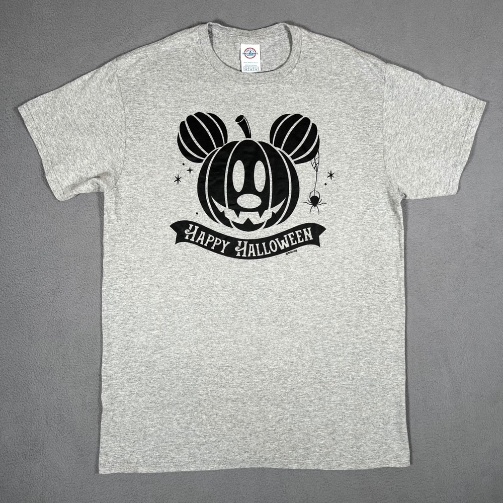 Disney Mickey Mouse Pumpkin Halloween T-Shirt Men's M Gray Jack O Lantern - Picture 2 of 8